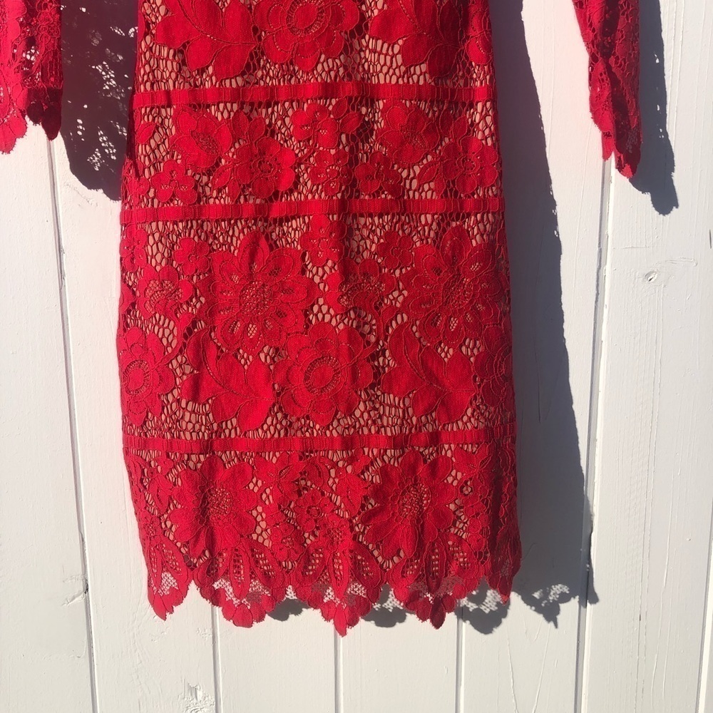 For Love & Lemons Rosetta Open Back Long Sleeve Red Lace High Neck - Picture 4 of 11